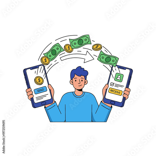 Man Transferring Money Between Smartphones.