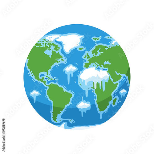 Melting Globe with Ice Rain Clouds.