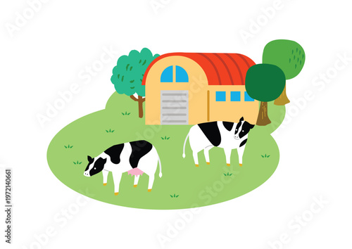 のどかな牧場のイラスト