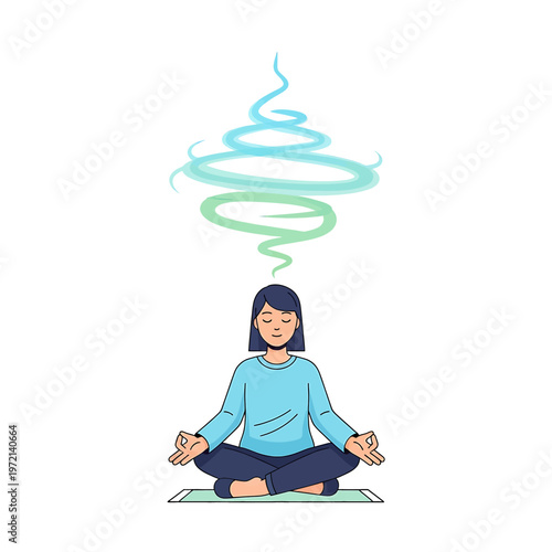 Woman meditating in lotus position peacefully.