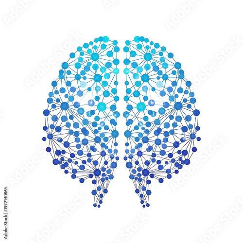 Brain made of blue dots network.