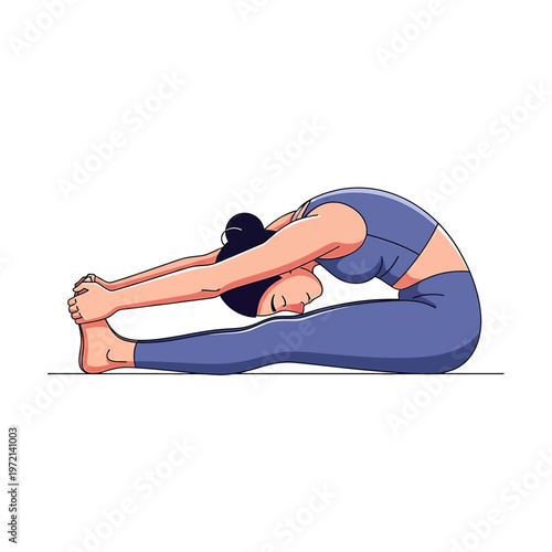 Woman doing Paschimottanasana yoga pose.