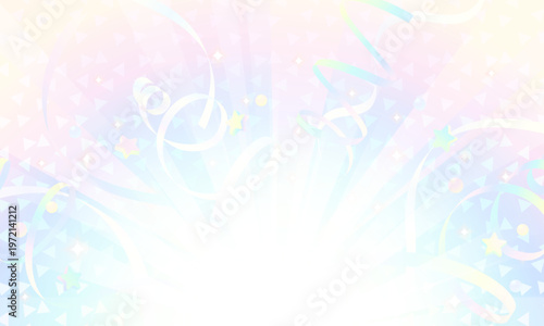 紙テープとキラキラの明るい虹色背景