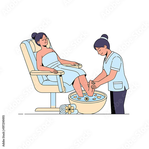 Woman receiving pedicure at salon.
