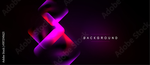 Abstract flowing ribbons, vibrant magenta, purple hues over black background. Modern design, dynamic composition.