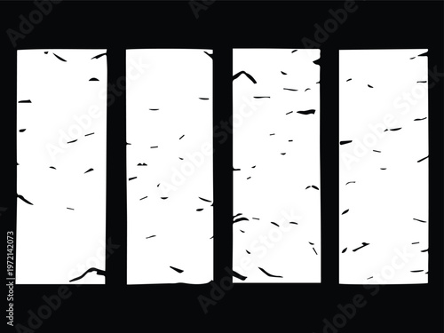 Title abstract black and white vertical lines with textured white spaces description a minimalist composition featuring four vertical black bars against a