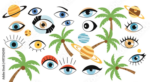 Eyes and Eyelashes with Palm Trees.