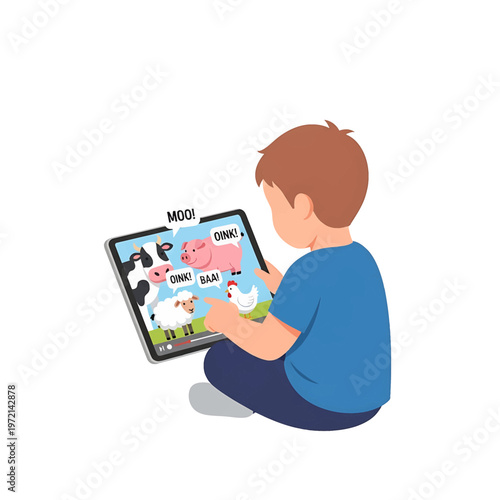 Boy playing educational tablet game 3.