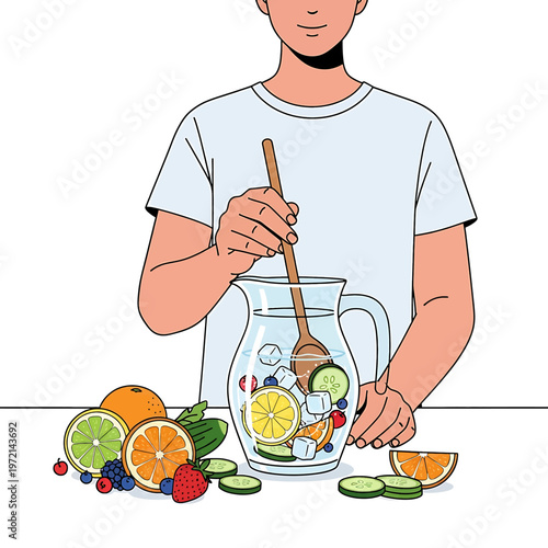 Man preparing infused water with fruits.