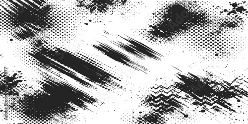 Abstract black and white textured elements that add depth, character, and visual interest to a digital design, the brushstrokes and textures are ideal to infuse your project with artistic charm.