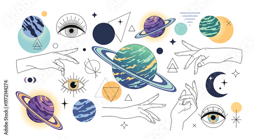 Planets and celestial bodies icons.
