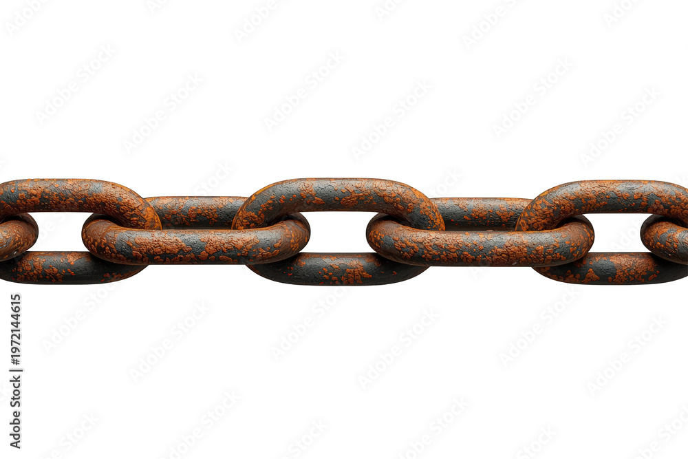 Fototapeta premium Heavy rusty metal chain illustrating strength, connection, security, and industrial aging on transparent background