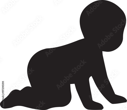 Black silhouette of a baby crawling on hands and knees