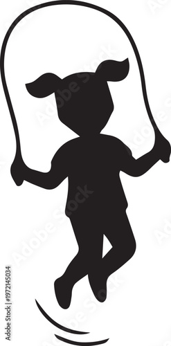 Black silhouette of a girl jumping rope