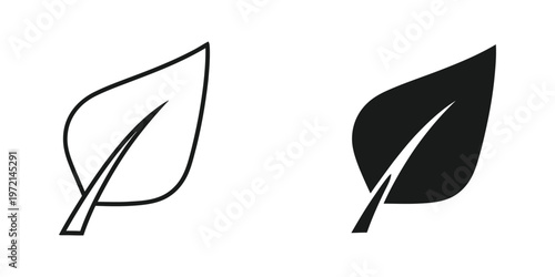 Contrasting depiction of a leaf in outline and filled styles