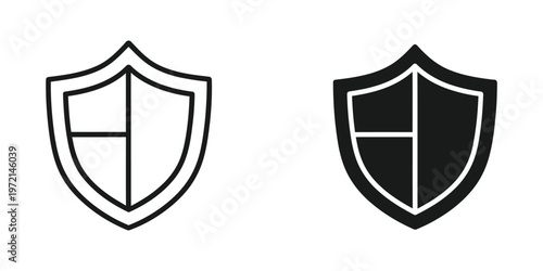 Comparison of a white and black shield with cross design symbols