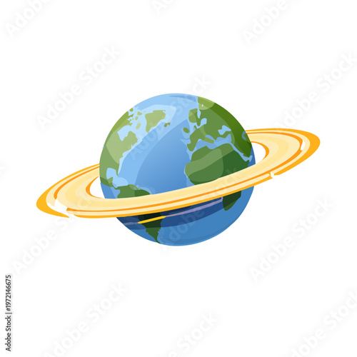 Stylized earth with a ring planet in orbit with a swirling halo. mental health concept solar system sci