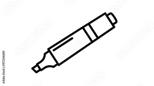 Simple black and white outline of a thick highlighter pen marker isolated on a plain white background for school supply.