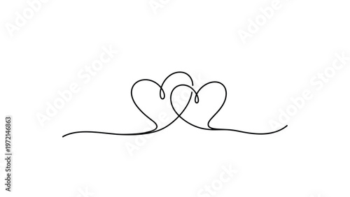 Elegant continuous line drawing of two intertwined hearts, representing simple love and minimalist aesthetic design.