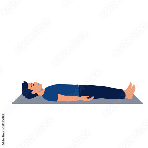 Person lying down on a yoga mat in a serene environment relaxing