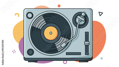 Retro vinyl record player with a turntable and needle arm, representing music, nostalgia, and audio technology.