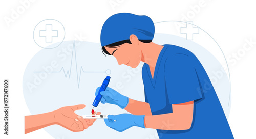 Doctor checking blood sugar level with glucometer, medical test, diabetes care concept