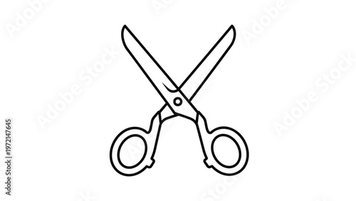Simple black and white line art illustration of a pair of open scissors for use in sewing, tailoring, or school craft project designs.