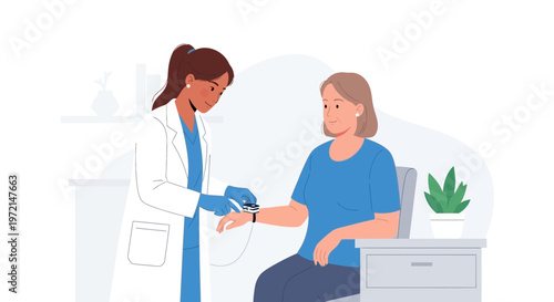 Doctor checking patient's blood pressure in a modern clinic, healthcare concept