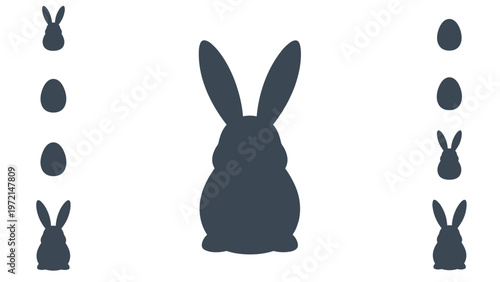 Composition of minimalist rabbit and egg silhouettes arranged in a clean layout for modern easter holiday decoration and design projects.