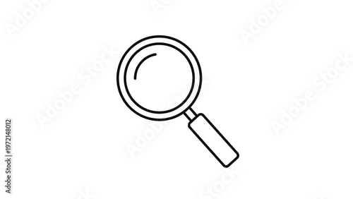 Minimalist black outline icon of a magnifying glass for search investigation and discovery concepts on a plain white background.