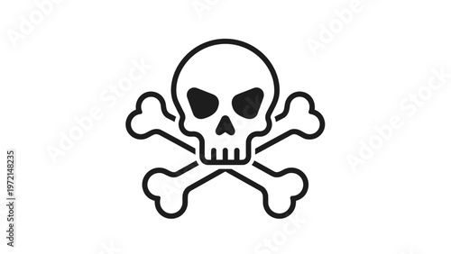 Bold black and white skull and crossbones icon representing danger or poison on a clean and simple white background.