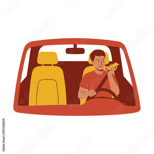 Man wearing seatbelt sitting in car interior adjusting buckle