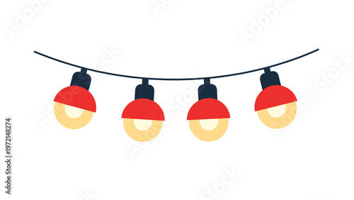 Decorative string of four round light bulbs with red covers hanging against a clean white background for festive illumination.