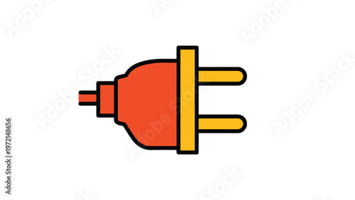 Simple flat icon of an orange electrical power plug with two yellow prongs and a thick black outline on a white background.