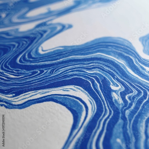 Abstract Blue Marble Pattern on White Background in Artistic Style