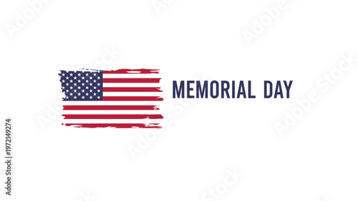 American flag with a distressed grunge texture next to bold blue memorial day text honoring fallen military personnel.