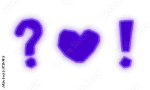 Dark blue fuzzy glowing question mark heart and exclamation mark symbols