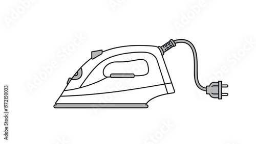 Electric steam iron household appliance with power cord and plug for laundry clothing care and textile maintenance at home illustration.