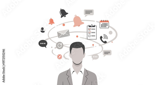 Information Overload Concept Illustration, Digital Distraction and Work Stress of Professional Man