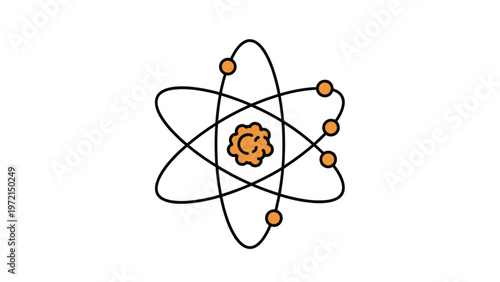 Scientific atomic model structure with nucleus and orbiting electrons for physics and chemistry education in school and science research.