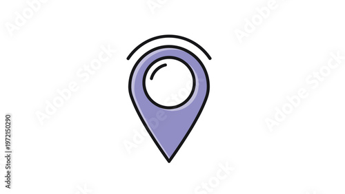 Purple map pin location icon for navigation tracking and address position on digital maps for travel business and mobile app technology.