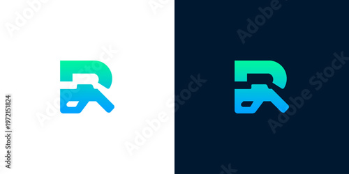 Modern and dynamic letter R logo design featuring a vibrant green and blue gradient, ideal for technology, digital, or innovative brands seeking a sleek and professional visual identity