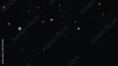 Deep space background with scattered stars and colorful nebulae, night sky vector illustration