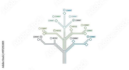 Git branching and merging concept with colorful lines and nodes