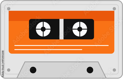 Retro Audio Cassette Tape Flat Design Illustration Vintage Orange Music Recording Media Icon