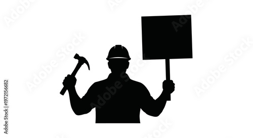 May day Construction worker silhouette, laborer icon, worker with tools, protester symbol isolated on White Background vactor EPS