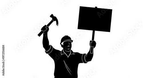 May day Protest worker, laborer, man with hammer, picket sign vector isolated on White Background vactor EPS