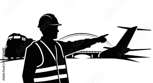 May day Airport, aviation, worker, silhouette, vector, industrial, safety, equipment, transportation isolated on White Background vactor EPS