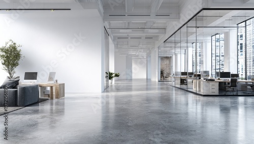 Modern Office Interior with Sleek Design and Natural Light.