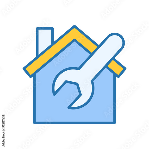 Home repair wrench icon representing maintenance fixing service and residential improvement concept